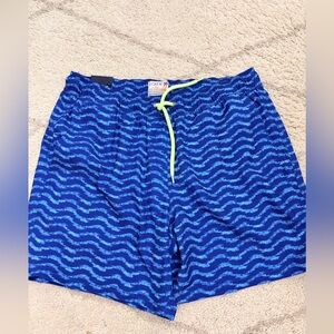 J. Crew Blue Wave Swim Trunks with Neon Drawstring